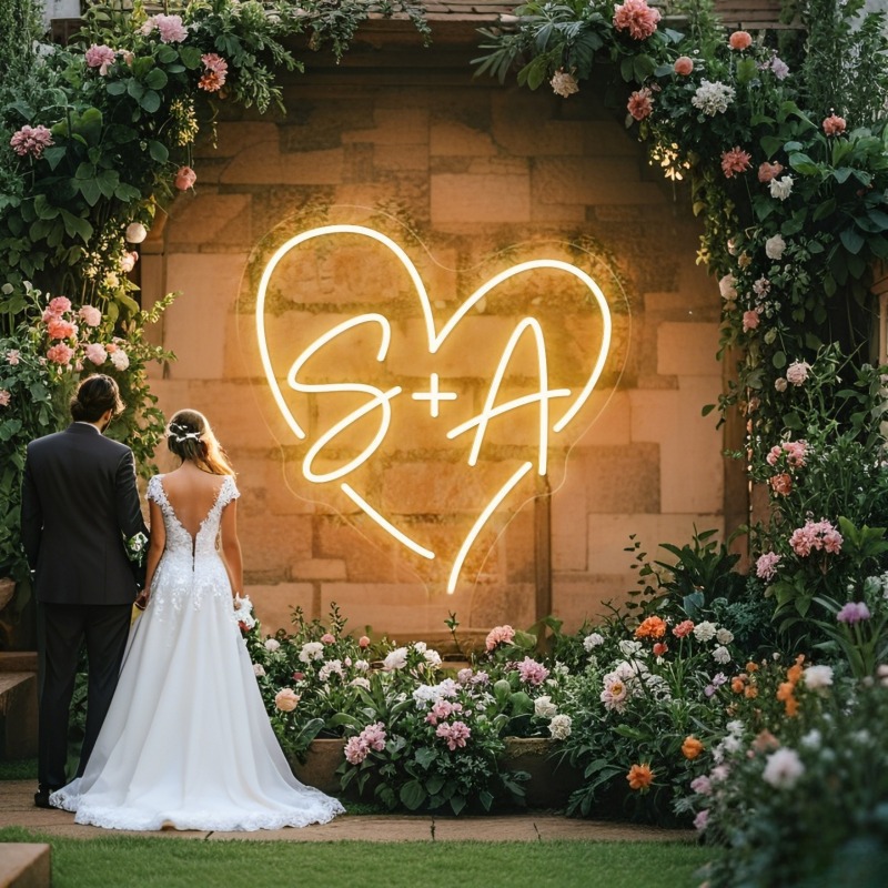 Custom Initials Heart LED Neon - Wedding Party Supply incelemesi ve fiyatı