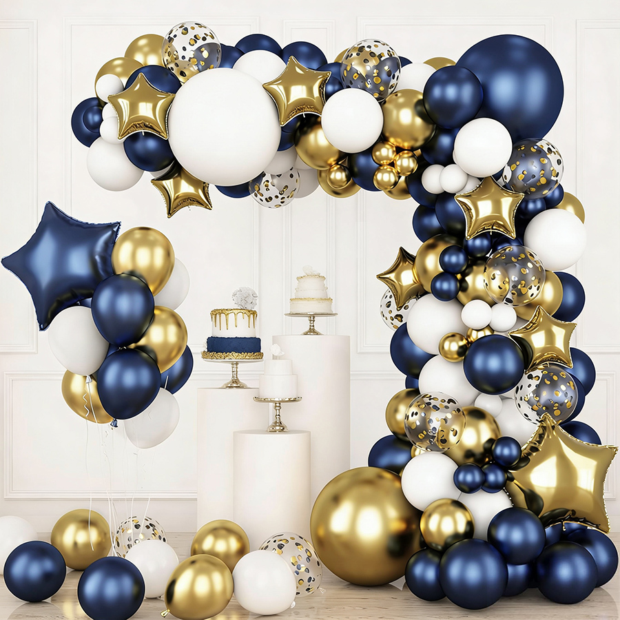 Navy Blue Gold White Latex Bal - Wedding Supply Kit incelemesi ve fiyatı