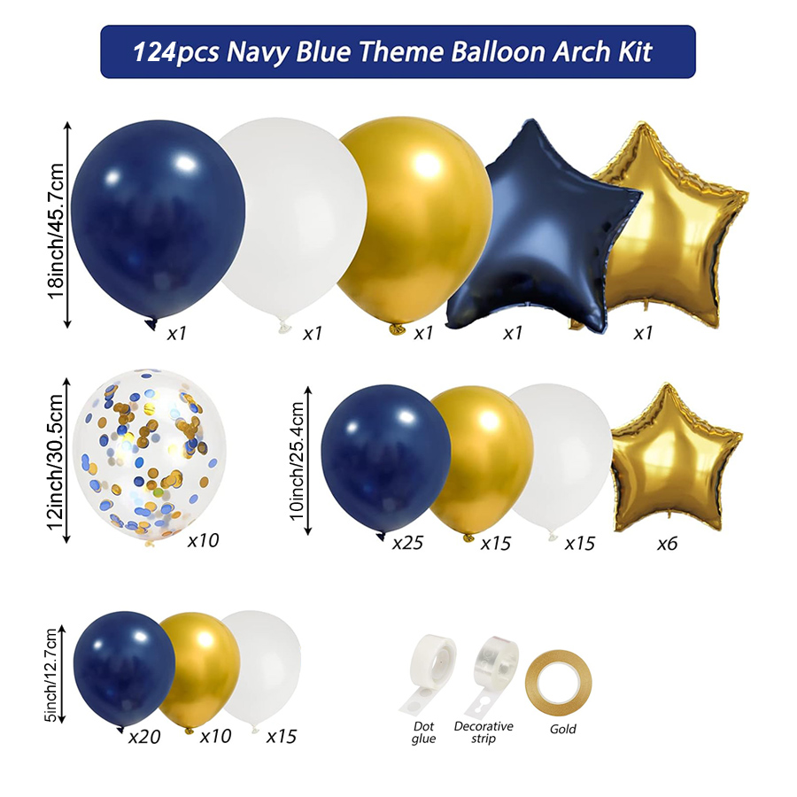 Navy Blue Gold White Latex Bal - Wedding Supply Kit incelemesi ve fiyatı