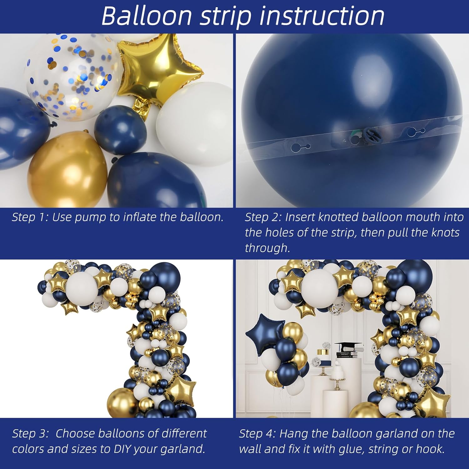 Navy Blue Gold White Latex Bal - Wedding Supply Kit incelemesi ve fiyatı