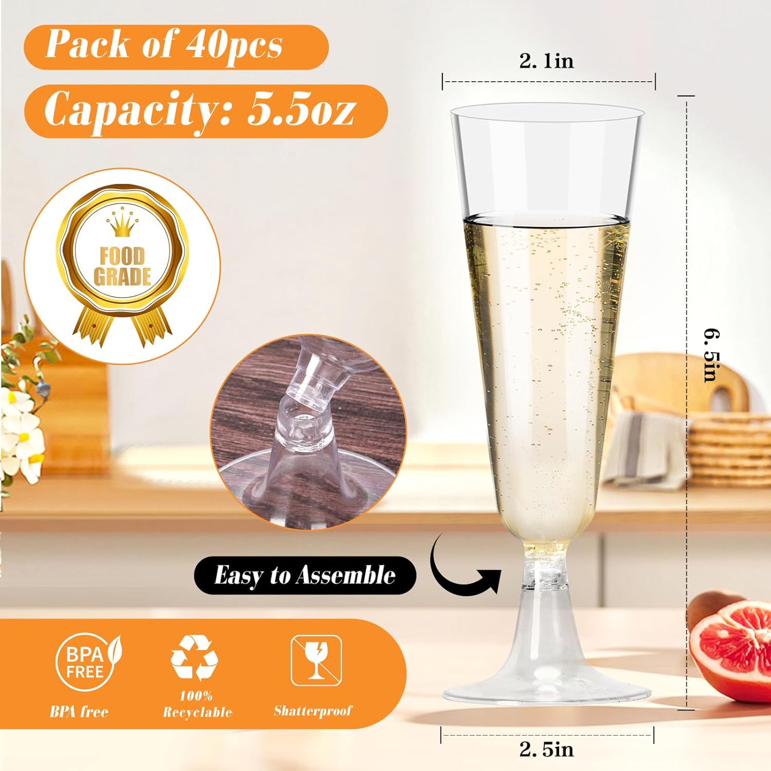 Plastic Champagne Flutes 40 Pa - Wedding Party Supply incelemesi ve fiyatı